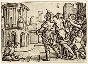 Virgil the Magician Hanging in the Basket by Georg Pencz