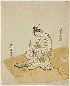 Writing on a Fan by Ishikawa Toyonobu