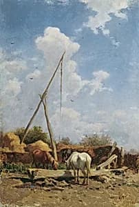 Ungarische Pferdetränke by August von Pettenkofen