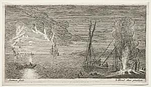 A Bonfire and Moonlight by Jean Le Blond (French, 1584–1666)