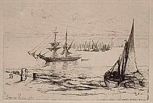 A Brig at Anchor by Francis Seymour Haden (British, 1818–1910)