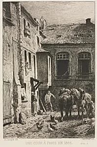 A Courtyard in Paris by Charles-Émile Jacque (French, 1813–1894)