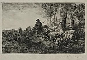 A herd of swine by Charles-Émile Jacque (French, 1813–1894)