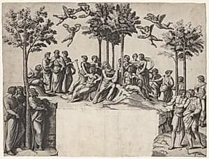Apollo on Parnassus by Marcantonio Raimondi (Italian, 1470/82–1527/34)