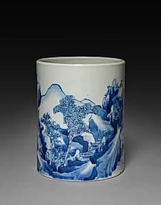 Brush Pot with Landscape by Unknown Artist