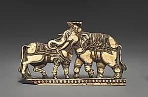 Bull and Elephant in Combat by Unknown Artist