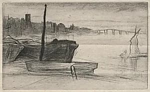 Chelsea Bridge and Church by James McNeill Whistler (American, 1834–1903)