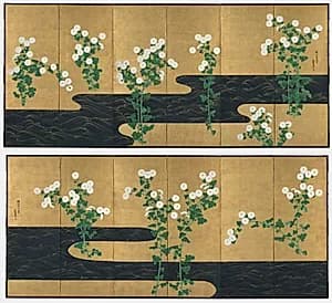 Chrysanthemums by a Stream by Ogata Kōrin (Japanese, 1658–1716)