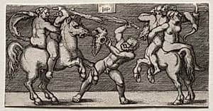 Combat of Three Men by Hans Sebald Beham (German, 1500–1550)