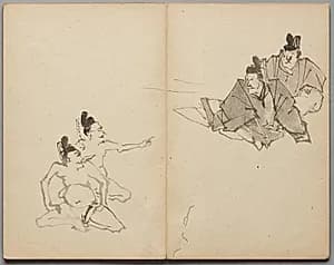 Courtiers from Sketch Album by Kawanabe Kyōsai (Japanese, 1831–1889)