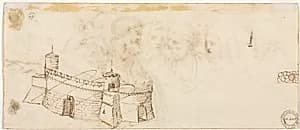 Crenelated Fortress (verso) by Agostino Carracci (Italian, 1557–1602)