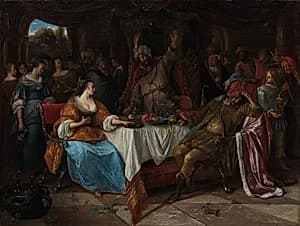 Esther, Ahasuerus, and Haman by Jan Steen (Dutch, 1626–1679)
