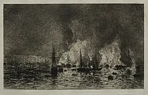 Fire in the Port of Bordeaux by Maxime Lalanne (French, 1827–1886)