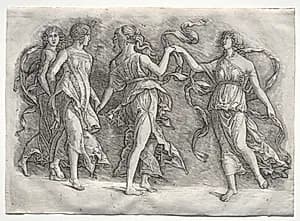Four Dancing Muses by the so-called Premier Engraver (Italian)