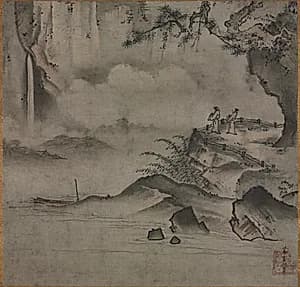 Gazing at a Waterfall by Sōami (Japanese, d. 1525)