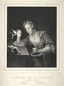 Girl Candling Eggs by Franz Seraph Hanfstaengl (German, 1804–1877)