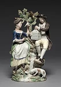 Group with Birdcage by Staffordshire Factory (British)