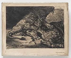 Lion Devouring a Horse by Eugène Delacroix (French, 1798–1863)