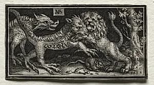 Lion Fighting two Beasts by Nicolaes de Bruyn (Netherlandish, 1571–1656)
