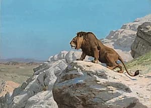 Lion on the Watch by Jean-Léon Gérôme (French, 1824–1904)