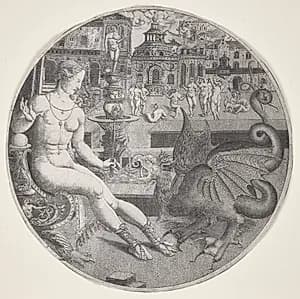 Naked Woman and a Dragon by Allaert Claesz (Netherlandish, active 1508–1534)