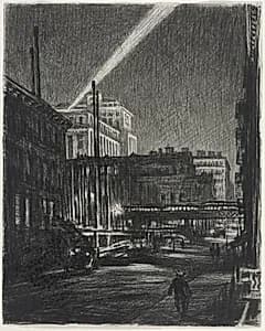 New York Night (recto) by Muirhead Bone (British, 1876–1953)