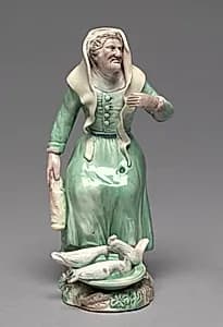 Old Woman Feeding Chickens by Staffordshire Factory (British)