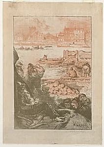 [Peasants by a Dock, Paris] by Auguste Louis Lepère (French, 1849–1918)