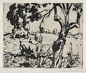 Pigs in Orchard by Henry Keller (American, 1869–1949)
