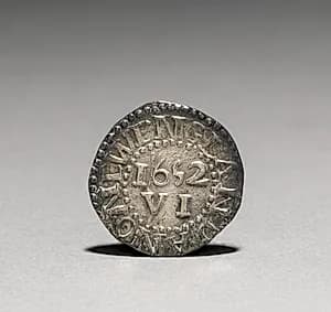 Pine Tree Sixpence (reverse) by John Hull (American, 1624–1683)
