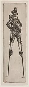 Punchinello on Stilts by Henri Charles Guérard (French, 1846–1897)