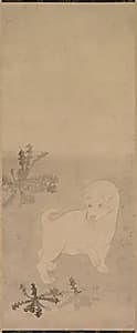 Puppy with Dandelions by Tawaraya Sōtatsu (Japanese, c. 1570–c. 1640)