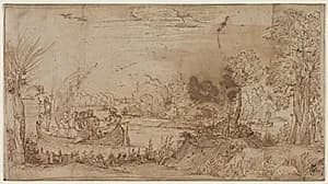River Landscape with Boats by Annibale Carracci (Italian, c. 1560–1609)