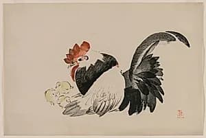 Rooster, Hen, and Chicks by Shibata Zeshin (Japanese, 1807–1891)