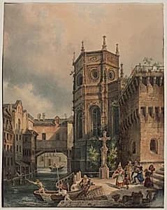 Scene on a Canal by Hippolyte Jean Baptiste Garnerey (French, 1787–1858)