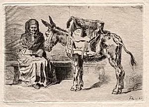 Seated woman with Mule by Félix Hilaire Buhot (French, 1847–1898)