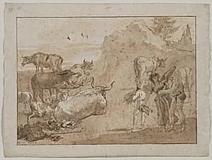 Sheep and Cows by Giovanni Domenico Tiepolo (Italian, 1727–1804)