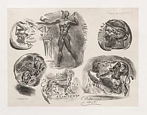 Sheet of Six Antique Coins  by Eugène Delacroix (French, 1798–1863)