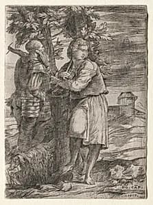 Shepherd and Old Warrior by Domenico Campagnola (Italian, 1500–1564)