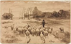 Shepherd with His Flock by Anton Mauve (Dutch, 1838–1888)