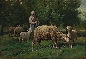 Shepherdess with Sheep by Charles-Émile Jacque (French, 1813–1894)