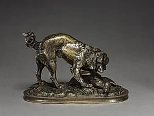 Spaniel and Duck by Antoine-Louis Barye (French, 1796–1875)