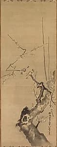 Sparrows on Blossoming Plum by Kano Tan’yū (Japanese, 1602–1674)