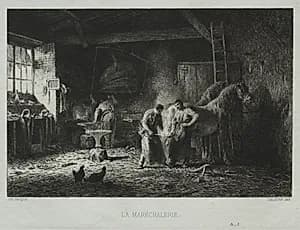 The Blacksmith Shop by Charles-Émile Jacque (French, 1813–1894)