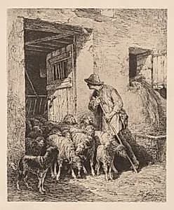 The Herd Exits by Charles-Émile Jacque (French, 1813–1894)