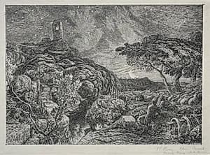 The Lonely Tower by Samuel Palmer (British, 1805–1881)