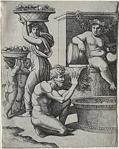 The Wine Press by Marcantonio Raimondi (Italian, 1470/82–1527/34)