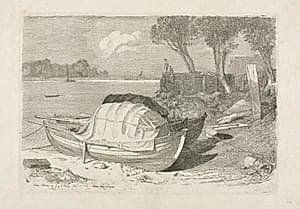 Two Beached Fishing Boats by Cornelius Varley (British, 1781–1873)