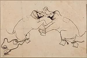 Two Elephants in Combat by Unknown Artist