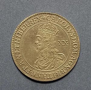 Unite: Charles I (obverse) by Nicholas Briot (French, c. 1579–1646)